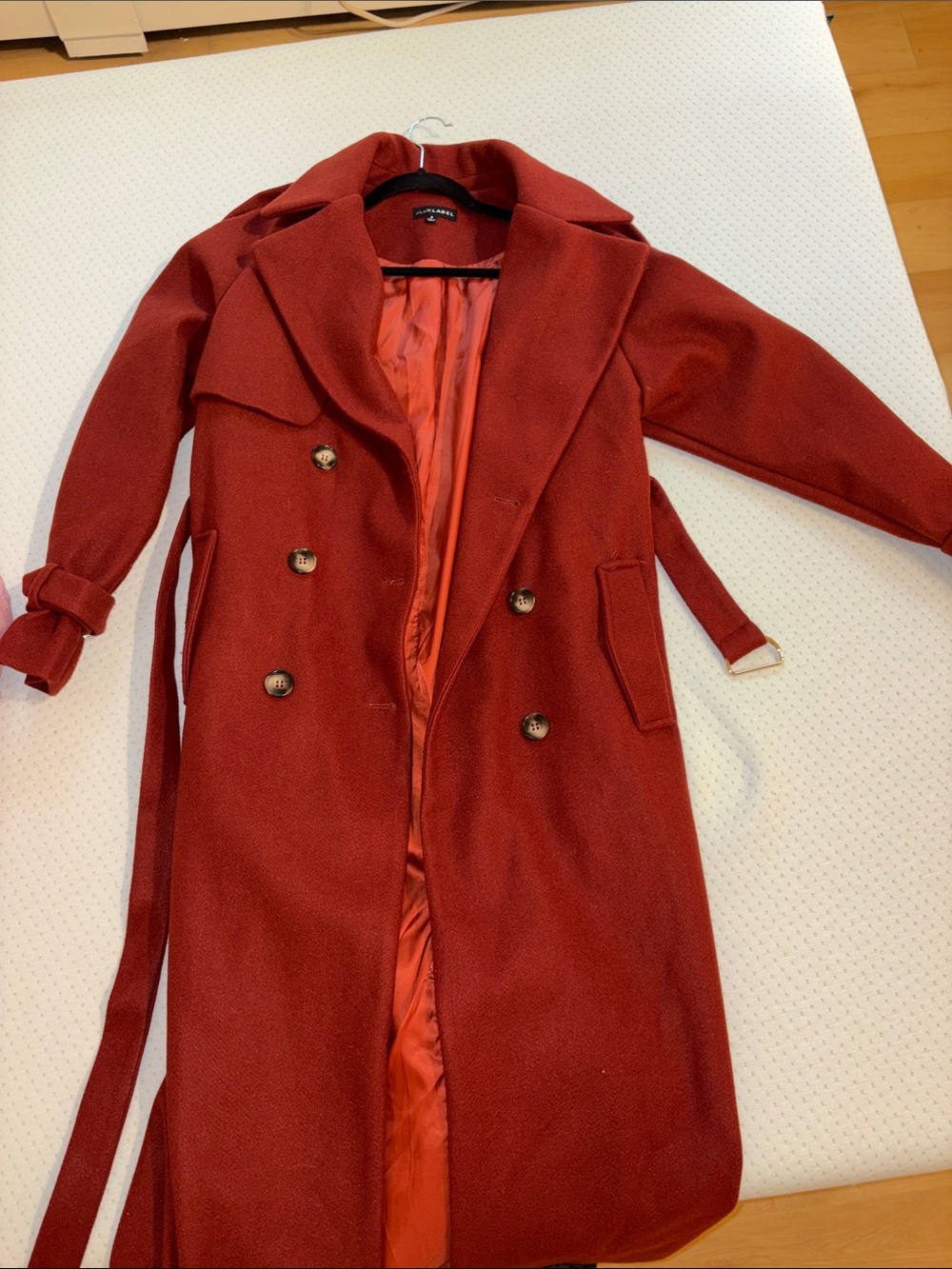 JLUXLABEL Double-Breasted Red Trench Coat